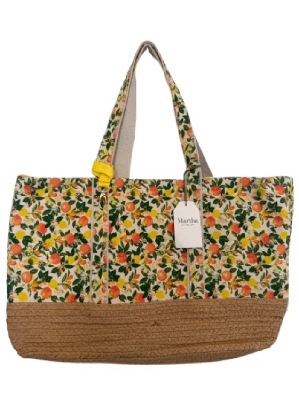 NWT Martha Stewart Citrus Fruit Large Tote Bag Straw Cotton Beach Coastal